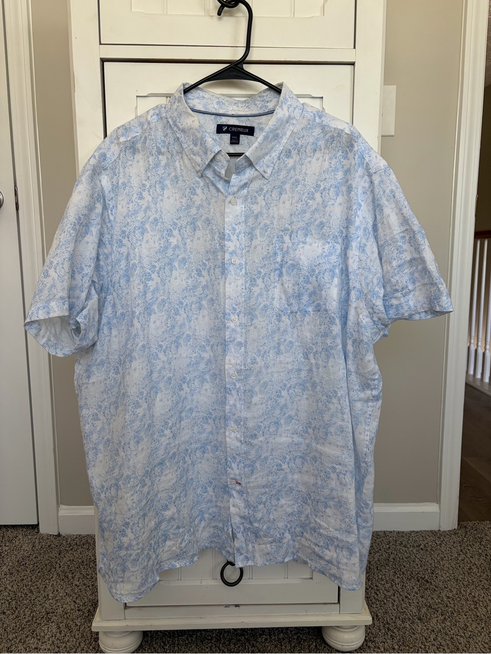 Daniel Cremieux Light Blue Marble-Print Short-Sleeve Button-Up Shirt